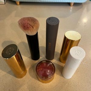 Merit collection: complexion stick, bronze balm, flush balm, highlighting balm
